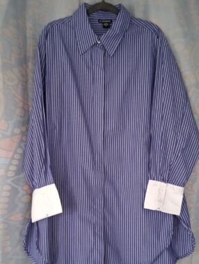 NWOT 18 Centimeters Blue Pinstripe Dress Tunic Shirt w/ White Cuffs Size 1X